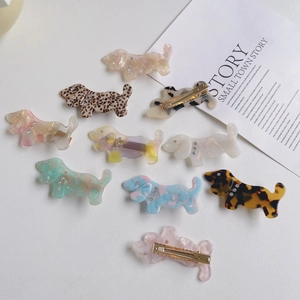 Cute Acetate Dachshund Dog Hair Clip For Women Rhinestone Animal Pattern Leopard Print Side Clip Fashion Hair Accessory