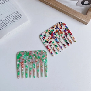 Fashion acetate wide tooth hair comb with trendy marble and terrazzo texture patterns