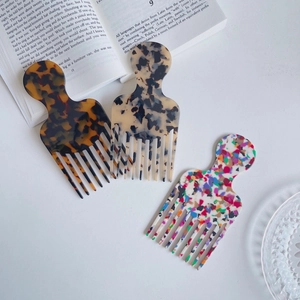 Three-piece acetate hair comb set with marble pattern and fine teeth for women