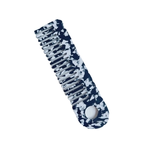 Acetate wide-tooth hair comb with black and white marble pattern and hanging hole
