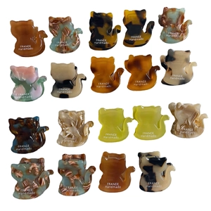 Mini acetate cat hair claws in assorted colorful patterns with France Handmade text