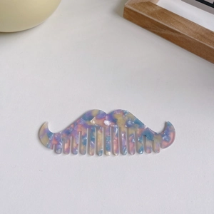 Colorful acetate mustache hair comb with rainbow marble pattern and anti-static design
