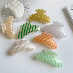 Colorful Striped Cellulose Acetate Hair Claw Clip Wave Edge Large Shark Clip For Women Girls Korean Style Hair Accessories