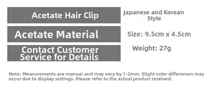 Detailed specifications of the 9.5cm acetate hair claw clip with rhinestones