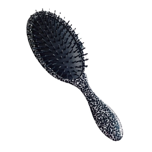 Leopard print anti-static air cushion hairbrush with black massage bristles and ergonomic handle