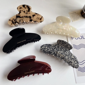 Pince à Cheveux Grande Élégante Style Français Acétate de Cellulose Fait Main Pince Requin Motif Marbre Pois Femme