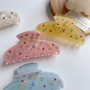 Acetate hair claw clips with colorful rhinestones in pink yellow blue and white