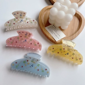 Elegant Acetate Flower Hair Claw Clip With Colorful Rhinestone Heavy Craft Marble Pattern Shark Hair Clamp For Women