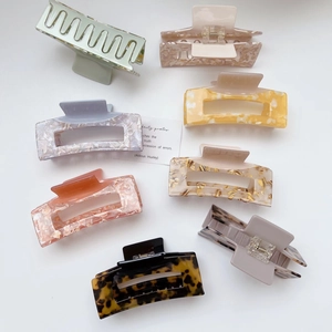 Chic Acetate Large Square Hollow Hair Claw Clip Color Block Marble Pattern Hairpin Non-Slip Shark Clip For Women