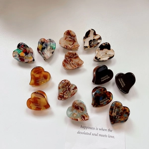 French Vintage Mini Heart Bear Cat Hair Claw Clips Acetate Marble Pattern Small Shark Clips Women Hair Accessories