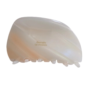 Elegant large marbled orange and beige acetate hair claw clip with golden lettering