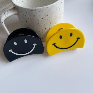 Pinces à cheveux coréennes avec motif smiley en noir et jaune pour coiffure féminine