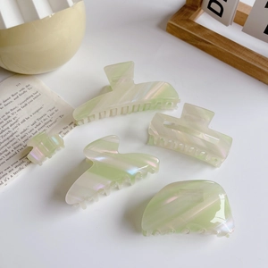 Pince à Cheveux en Acétate Style Coréen Élégante Vert Perlé Marbre Pince Requin Antidérapante Accessoires Cheveux Pour Femmes