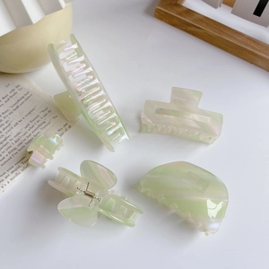 Lot de 5 pinces à cheveux en acétate vert clair aux formes variées et fini nacré