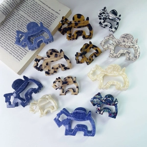 Cute Animal Dog Elephant Shape Acetate Hair Claw Clips Marbled Leopard Print Hollow Geometric Shark Clip Fashion Hair Accessories For Women