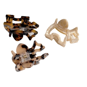 Three-piece set of acetate dog hair claws with marble and tortoiseshell patterns