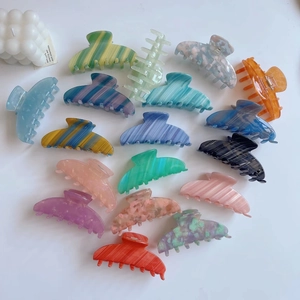 Korean Style Large Acetate Hair Claw Clips Simple Retro Marble Diagonal Stripes Shark Hairpins For Women Hair Accessories