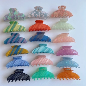 Set of 18 colorful acetic acid hair claw clips with various patterns and textures