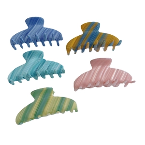 5-piece set of large acetate hair claws with vintage marble patterns and striped textures