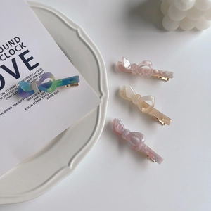 Lot de 4 barrettes à nœuds élégantes en acétate avec motif marbré pour femmes et filles