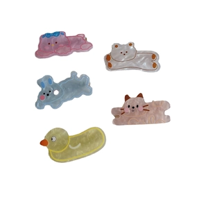 Cute Korean style cartoon animal hair clips set featuring acrylic marble textures
