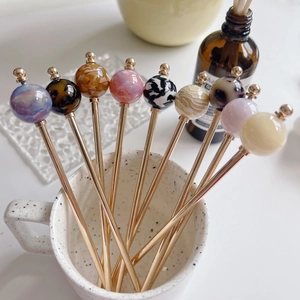 Korean Style Acetate Copper Ball Hair Stick For Women Retro Tortoiseshell Pattern Minimalist Ancient Style Hairpin Jewelry