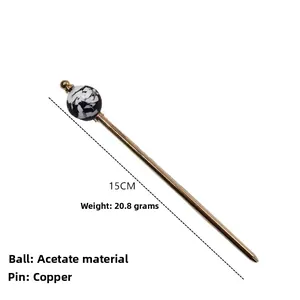 Detailed view of 15cm acetate ball hair pin with weight and material specifications