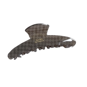 Elegant grey checkered pattern hair claw clip with golden Barrette La France lettering