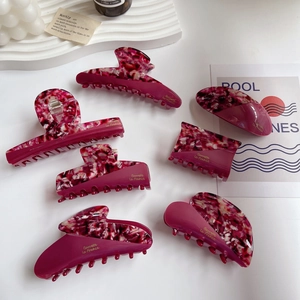 French Style Acetate Patchwork Hair Claw Clip Wine Red Marble Pattern Large Shark Clip For Women Elegant Hair Accessories
