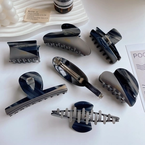 Elegant set of 7 blue marble acetic acid hair claws and clips for women's hair styling