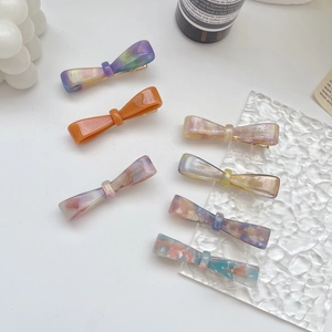 Korean Cellulose Acetate Bowknot Hair Clip Marble Texture Sweet Duckbill Clip Handmade Side Clip For Women Girls Hair Accessories