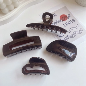 French Acetate Hair Claw Clips Chocolate Brown Large Shark Clip Minimalist Geometric Fashion Hair Accessories For Women