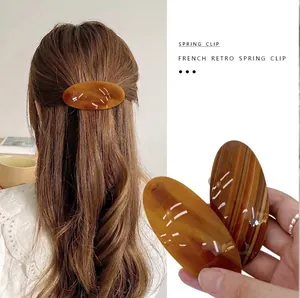 French retro acetate hair clip set with amber tortoiseshell pattern for women hair styling