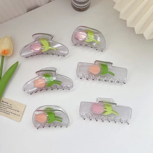Koreanischer Stil Tulpe Haarkralle Transparent Acetat Blumig Haarklammer Elegante Blume Haarschmuck Für Damen Täglich Styling