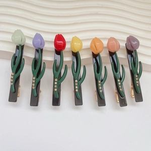 Barrette à Cheveux Douce Fleur de Tulipe Strass Acétate Élégante Pince à Cheveux Florale pour Femme Accessoire de Coiffure