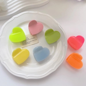 Lot de 7 pinces à cheveux en forme de cœur aux couleurs acidulées pour coiffure féminine