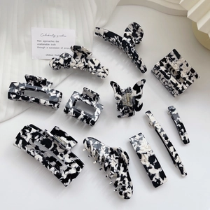 Vintage Cellulose Acetate Hair Claw Clip For Women Black White Marble Cow Pattern Geometric Fashion Hair Accessory Hairpin