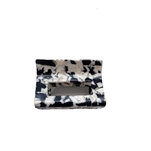 Elegant rectangle cutout hair claw clip with black and white marble pattern for women
