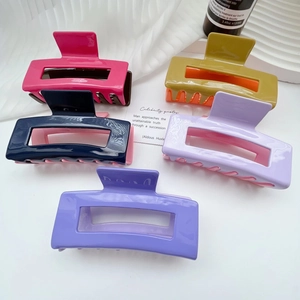Five-piece candy-colored rectangular acetate hair claw clips for women set in five colors