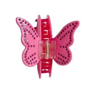 Haarklammer in Schmetterlingsform in Pink mit Strasssteinen und Glanzfinish