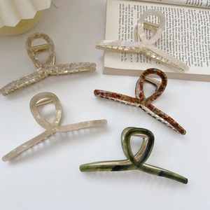 Elegant Oversized Acetate Hair Claw Clip For Women Fashion Marble Iridescent Shark Clip Metal Spring Hair Accessories