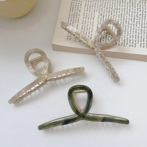 Extra large 13.5cm marble texture hair claw clips with strong gold metal spring for women