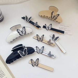 French Vintage Acetate Butterfly Hair Claw Clip Elegant White Black Large Shark Clip For Women Handmade Hair Accessories