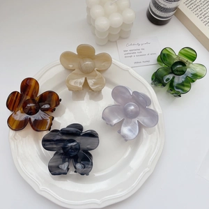 Elegant Acetate Flower Shaped Hair Claw Clip Large Marble Texture Tortoise Shell Shark Clip For Women Girls Hair Accessories