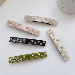 French Style Acetate Hair Clip With Heart Rhinestone Embellishment Elegant Sweet Spring Clip For Women Fashion Hair Accessories