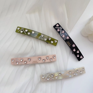 Handmade French style acetic acid hair clips with heart rhinestones in four elegant colors