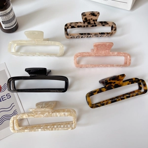 French Acetate Rectangular Hair Claw Clip For Women Large Tortoiseshell Leopard Marble Pattern Hollow Out Hairpin Retro Fashion Hair Accessory