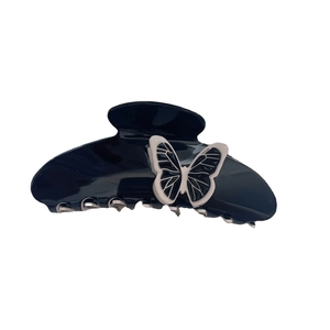 French vintage acetic acid butterfly hair claw clip with elegant black and white pattern