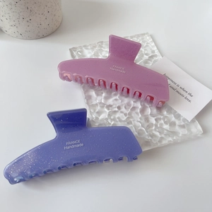 Pinces à cheveux en acétate bleu ciel et rose pailleté avec lettrage fait main