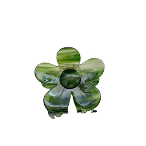 Elegant green acetate flower claw clip with gradient marble texture for thick hair styling